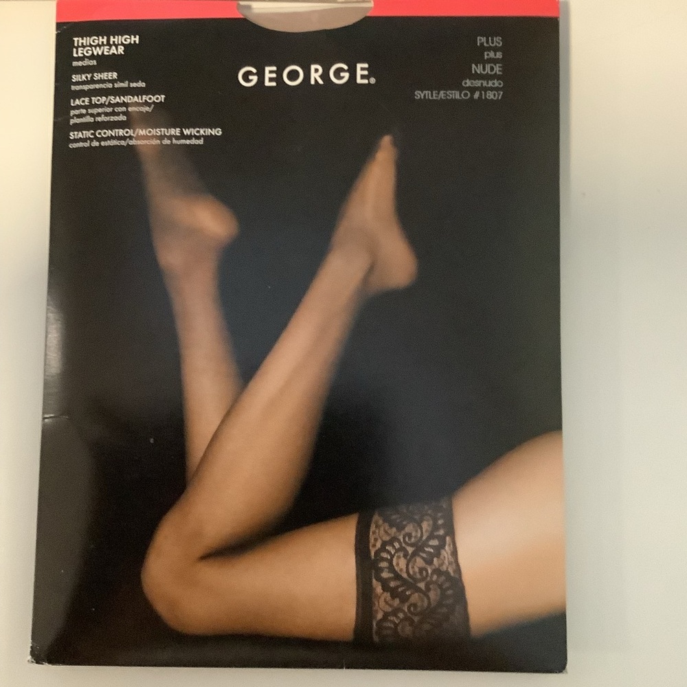 George lace top sheer thigh highs, color nude, size: Plus